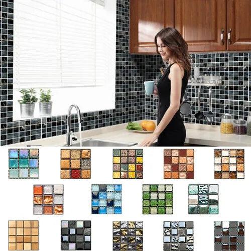 1/10x Mosaic Tile Stickers Stick Bathroom Kitchen Home Wall Decal Self-adhesive - Furniture4Design