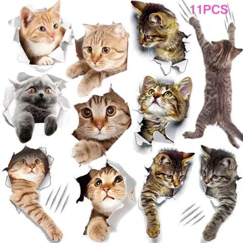 11PCS WALL STICKER 3D CAT DECAL ANIMAL VINYL MURAL HOME KIDS LIVING ROOM DECOR - Furniture4Design