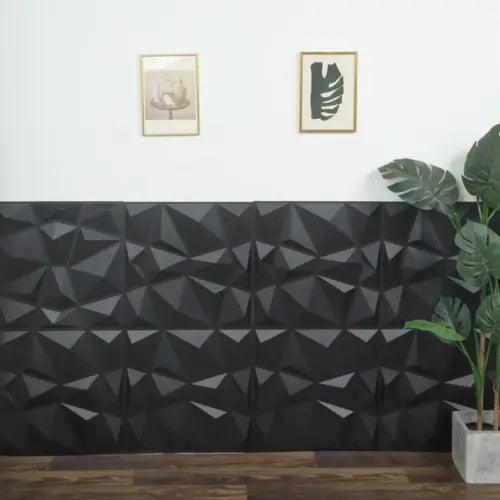 12 Pack 20"X20" Matte Black 3D Diamond Textured Stick On Wall Panels Waterproof - Furniture4Design