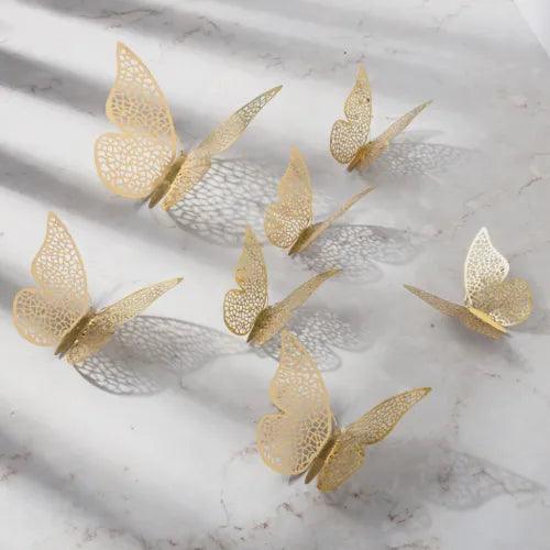 12 Pcs 3D Hollow Wall Stickers Butterfly Fridge for Home Decoration New aaa - Furniture4Design