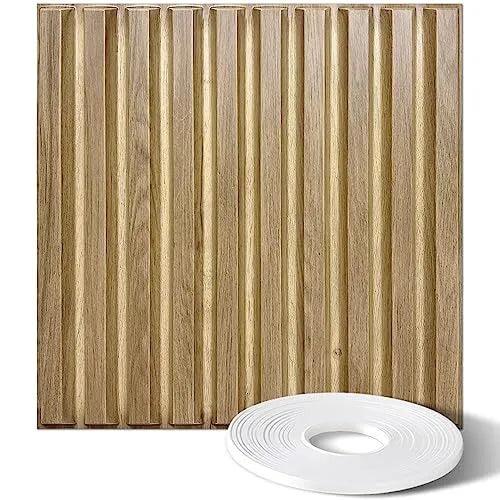 12 PCS 3D Slat Wall Panels, 19.7" x 19.7", Faux Wood PVC Wall Tiles, Walnut - Furniture4Design