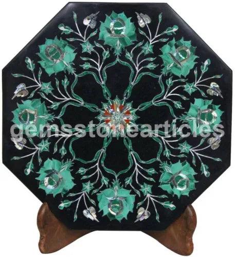 12"x12" Marble Black Wall Tile Malachite Inlay Floral Fine Art Hallway DŽcor Art - Furniture4Design