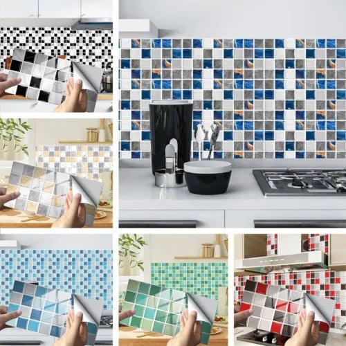 12/24/48 Pcs Self Adhesive Mosaic Tile Sticker Waterproof Bathroom Wall Stickers - Furniture4Design