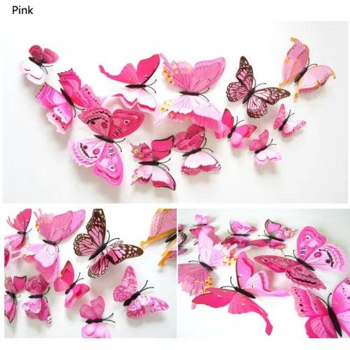 12pc 3D Butterfly Wall Stickers Decals Home Bathroom Decor DIY Removable Pink - Furniture4Design