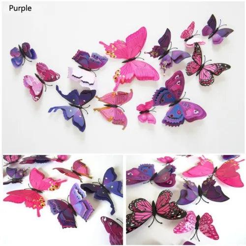 12pc 3D Butterfly Wall Stickers Decals Home Bathroom Decor DIY Removable Purple - Furniture4Design