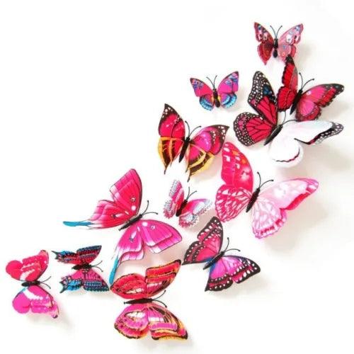 12pc 3D Butterfly Wall Stickers Decals Home Bathroom Decor DIY Removable Red - Furniture4Design