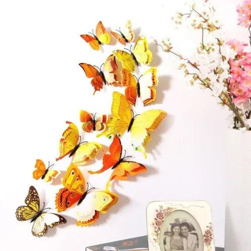 12pc 3D Butterfly Wall Stickers Decals Home Bathroom Decor DIY Removable Yellow - Furniture4Design