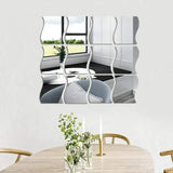 12PC 3D Mirror Wall Sticker Waves Shape Self-adhesive Home - 6.3inch x 6.7inche - Furniture4Design