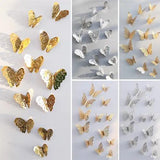 12pcs 3D Butterfly Wall Stickers Hollow Paper Decals Gold Silver Home Decoration - Furniture4Design