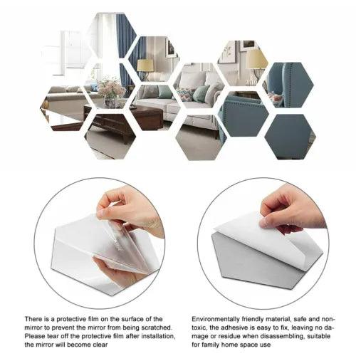 12pcs 3D Hexagon Acrylic Mirror Wall Stickers Home Room DIY Art Removable Decor - Furniture4Design