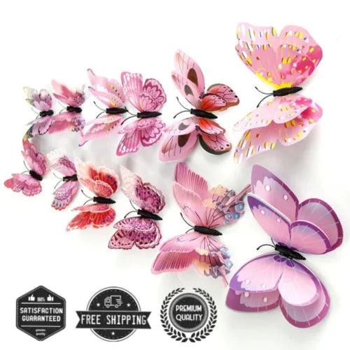 12PCS Butterflies 3D Wall Stickers Home Girls Room Décor Magnet Vinyl Art Decals - Furniture4Design