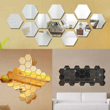 12X Hexagon Mirror Tiles Wall Stickers Removable Self Adhesive Home Party Decal - Furniture4Design