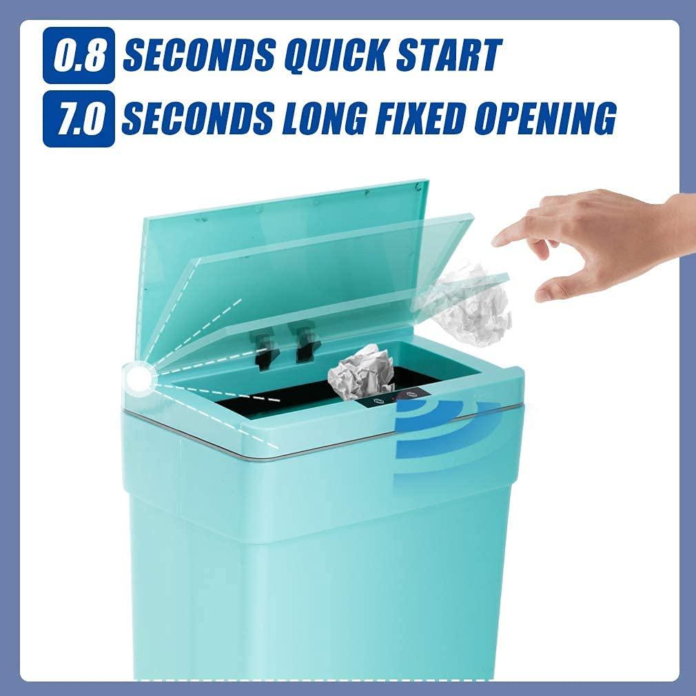 13 Gallon Blue Plastic Automatic Touch-Free Trash Can with Lid - Furniture4Design