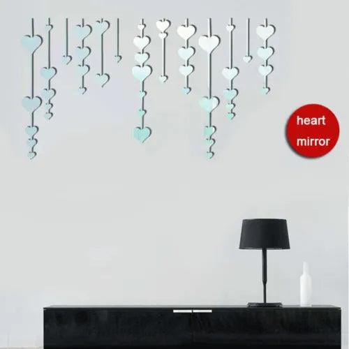 13PCS Heart Strips Acrylic Mirror Wall Sticker Tile Living Room Decals Art Decor - Furniture4Design