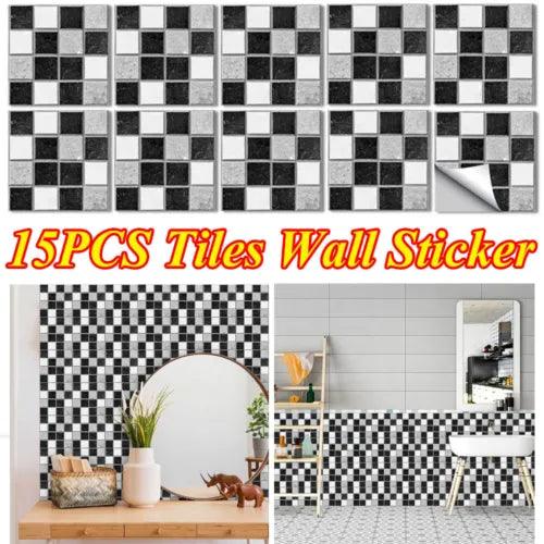 15PCS Mosaic Tile Sticker Bathroom Kitchen Wateproof Wall Decal Self-adhesive UK - Furniture4Design