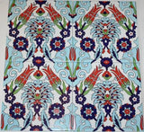 16"X16" (40cm x 40cm) Turkish Iznik Red Tulip & Floral Pattern Ceramic Tile - Furniture4Design