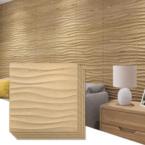 19.7X19.7" 12Pcs Wood Brown PVC Wave Panels Interior Wall Decor 3D wall Tiles - Furniture4Design