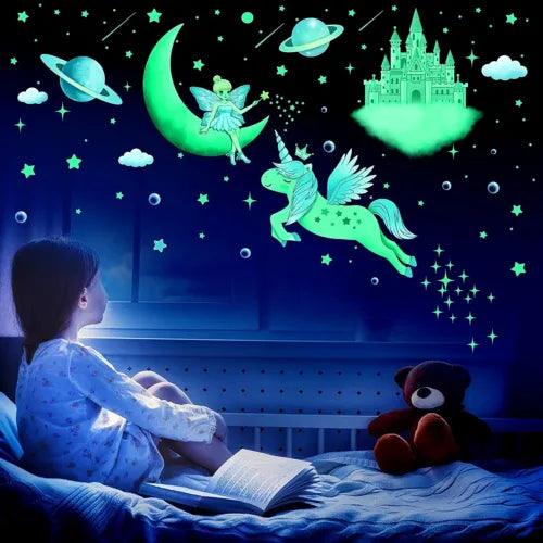 194PCS WALL STICKER UNICORN DECAL FAIRY LUMINOUS KIDS ROOM VINYL MURAL HOME DECO - Furniture4Design