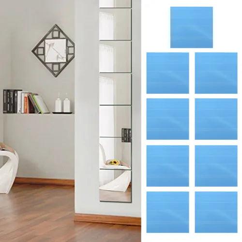 1/9Pcs Squre Mirror Tile Wall Stickers Mosaic Room Makeup Decor 3D Adhesive CA - Furniture4Design