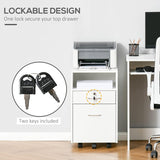 2 Drawer Filing Cabinet with Lock, Vertical File Cabinet with Wheels, Mobile Office Cabinet for A4, Letter Size, White - Furniture4Design