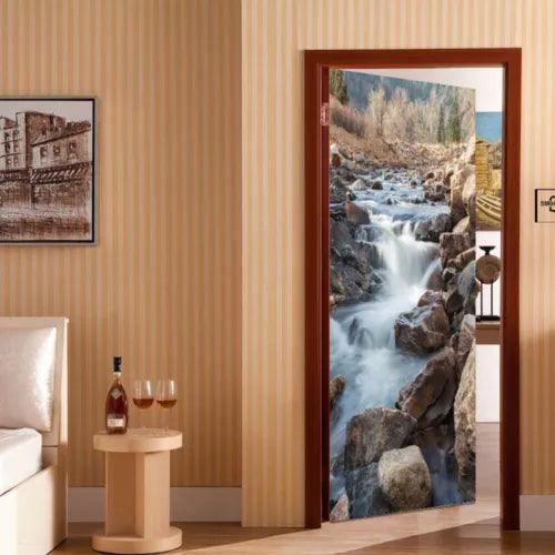 2 Pcs 3D Door Wallpaper Mural Self-Adhesive Decoration Removable Water Proof - Furniture4Design