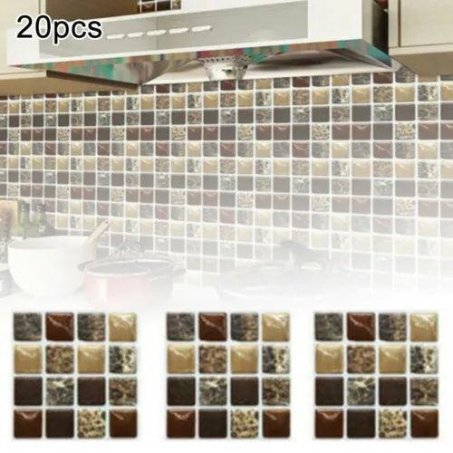 20 * 3D PVC Self Adhesive Mosaic Tile Stickers Kitchen Bathroom Wall Decoration - Furniture4Design