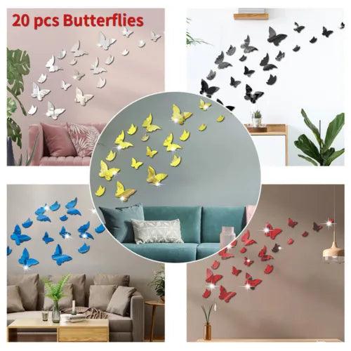 20 PCS 3D Butterfly Acrylic Mirror Wall Stickers Decals Living Room Home Decor - Furniture4Design