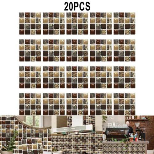 20 PCS Simulation Mosaic Tile Wall Stickers Home Decoration 10*10cm Water-proof - Furniture4Design