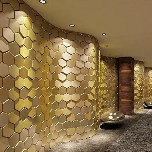 20-Pieces Decorative 3D Wall Panels Hexagon with the width 7.9 inches Gold - Furniture4Design