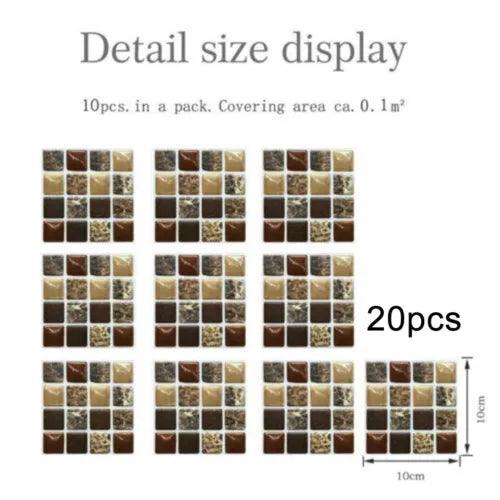 20 X 3D Self-Adhesive Mosaic Tile Stickers Kitchen Bathroom Decor Peel Stick - Furniture4Design