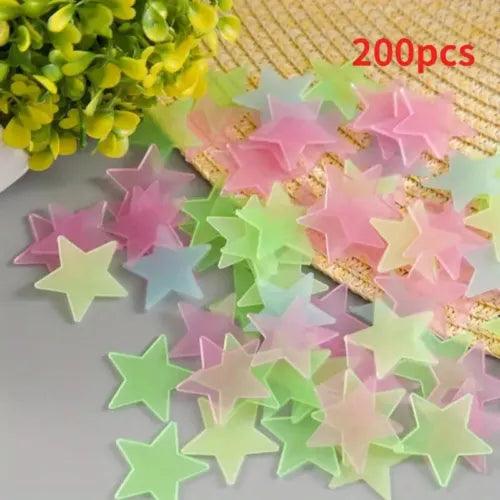 200pcs 3D Stars Glow In The Dark Luminous Fluorescent Wall Stickers Room Decor - Furniture4Design