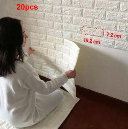 20pcs Foam 3D Tile Brick Wall Sticker Self-Adhesive DIY Wallpaper Panels Decors - Furniture4Design