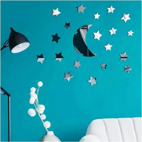 22Pcs Moon Stars 3D Acrylic Mirror Wall Stickers, DIY Home Art Decor Wall Sticke - Furniture4Design