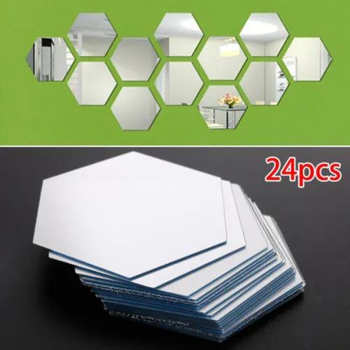 24*3D Hexagon Mirror Wall Sticker Art Tile Decal Home Living Room Decor - Furniture4Design