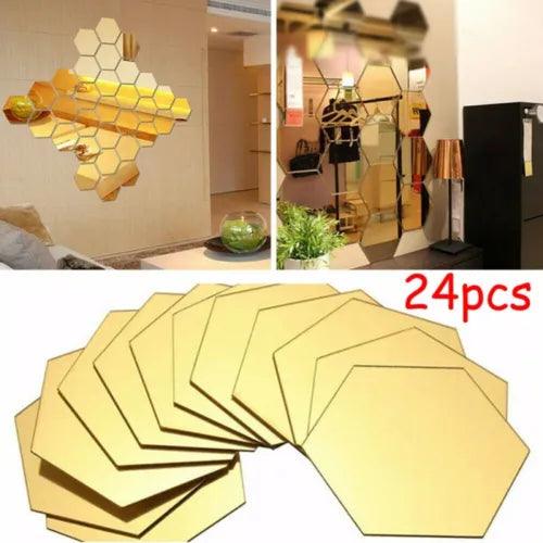 24*- Bedroom Mirror Wall Sticker Hexagon 3D Mirror-Wall Tile Stickers-Decal Home - Furniture4Design