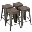 24" Metal Bar Stools Set of 4 Counter Height with Wood Seat for Indoor/Outdoor - Furniture4Design