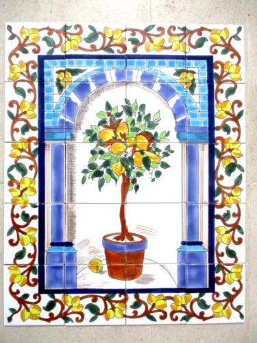 24" x 30" Ceramic tile art Mosaic wall mural panel floral Lemon Tree BACKSPLAH - Furniture4Design