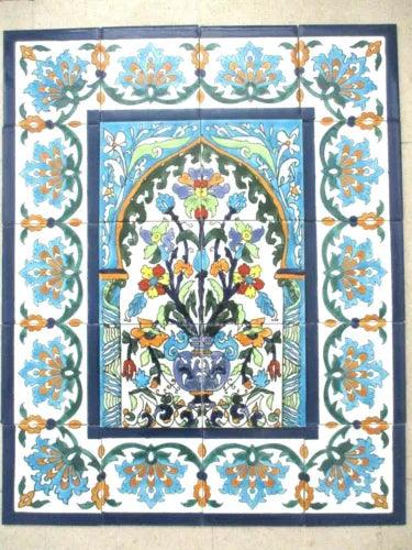 24" x 30" Hand Painted Ceramic tile art Mosaic wall mural Panel Floral BACKSPLAH - Furniture4Design