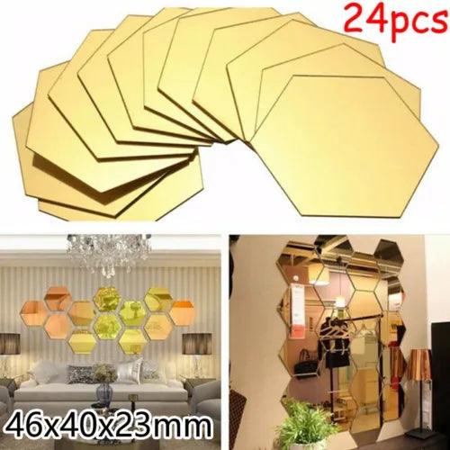 24pcs 3D Acrylic Mirror Tile Wall Sticker Self Adhesive Room Decor Stick On Wall - Furniture4Design