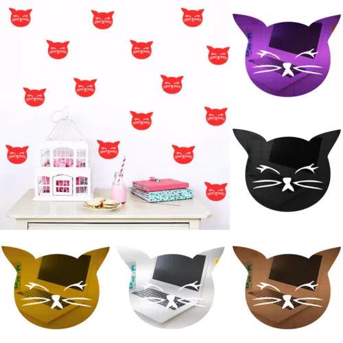 24Pcs Cat's Head 3D Mirror Acrylic Wall Stickers Self-adhesive Living Room Decor - Furniture4Design