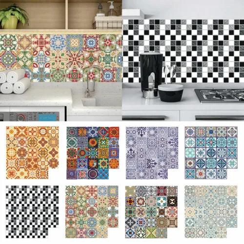 24Pcs Floral Mosaic Tile Stickers Self Adhesive Home Wall Decor Transfers Decal - Furniture4Design