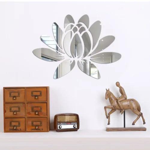 3 D 3d Mirror Wall Decals Stickers Living Room Lotus Floral - Furniture4Design