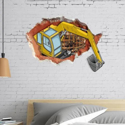 3 D Wall Decals Kids Room Art Decor Tile Stickers Excavator - Furniture4Design