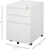 3-Drawer White Metal Filing Cabinet with Lock and Wheels for Legal and Letter Files - Furniture4Design