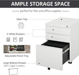 3-Drawer White Metal Filing Cabinet with Lock and Wheels for Legal and Letter Files - Furniture4Design