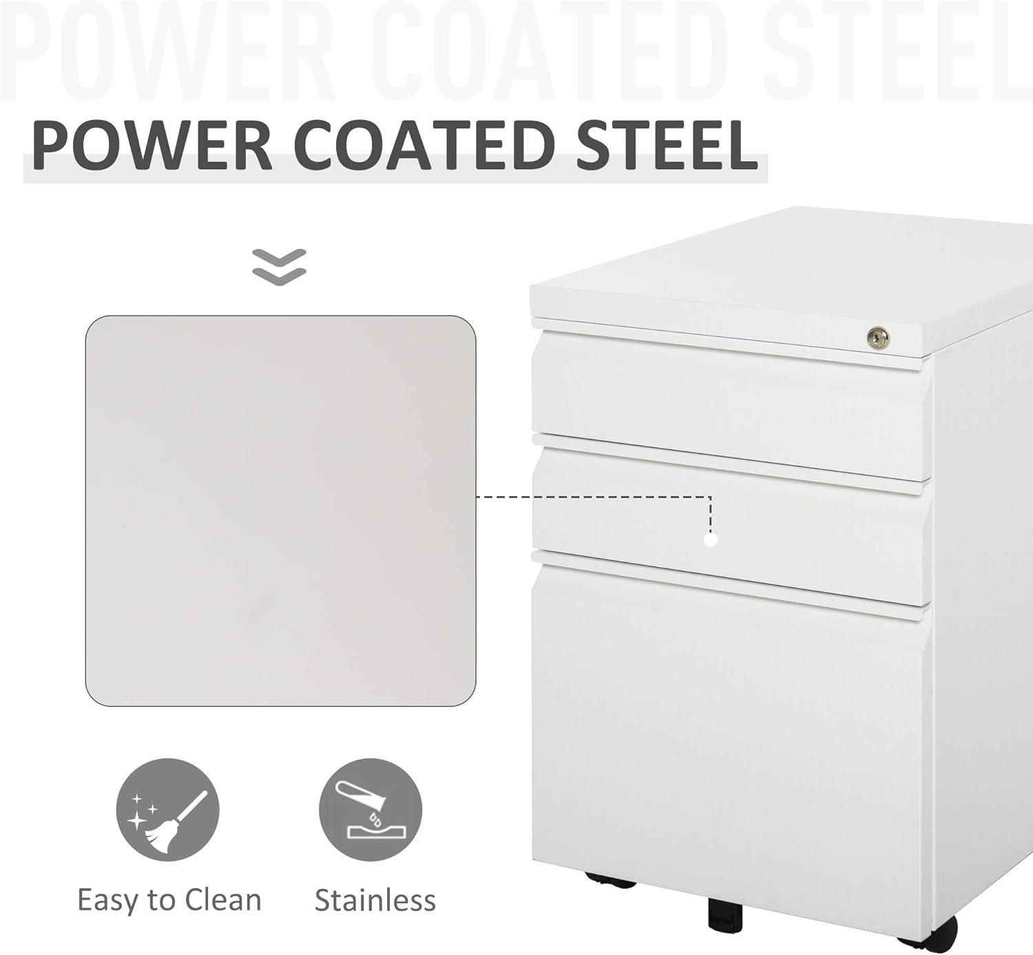 3-Drawer White Metal Filing Cabinet with Lock and Wheels for Legal and Letter Files - Furniture4Design