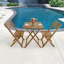 3-Piece Acacia Wood Folding Patio Bistro Table and Chairs Set, Natural Oiled - Furniture4Design