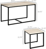 3-Piece Nesting Coffee Table Set with Black Metal Frame, Natural Finish for Living Room - Furniture4Design