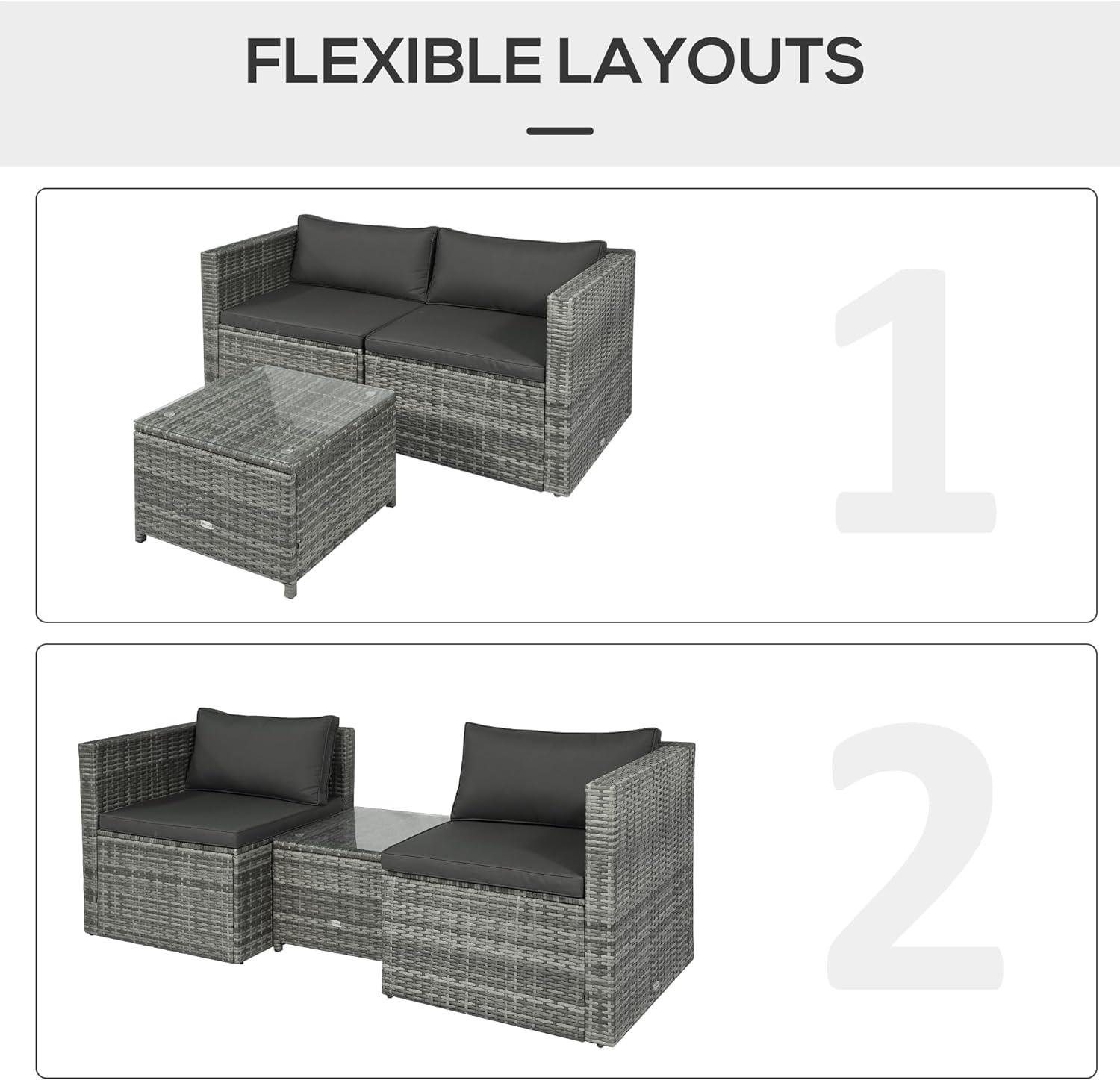 3-Piece Patio Furniture Set - Gray PE Rattan Wicker Sofa and Coffee Table - Furniture4Design