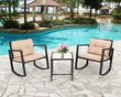 3 Pieces Rocking Bistro Sets, Wicker Porch Furniture with Glass Coffee Table - Furniture4Design